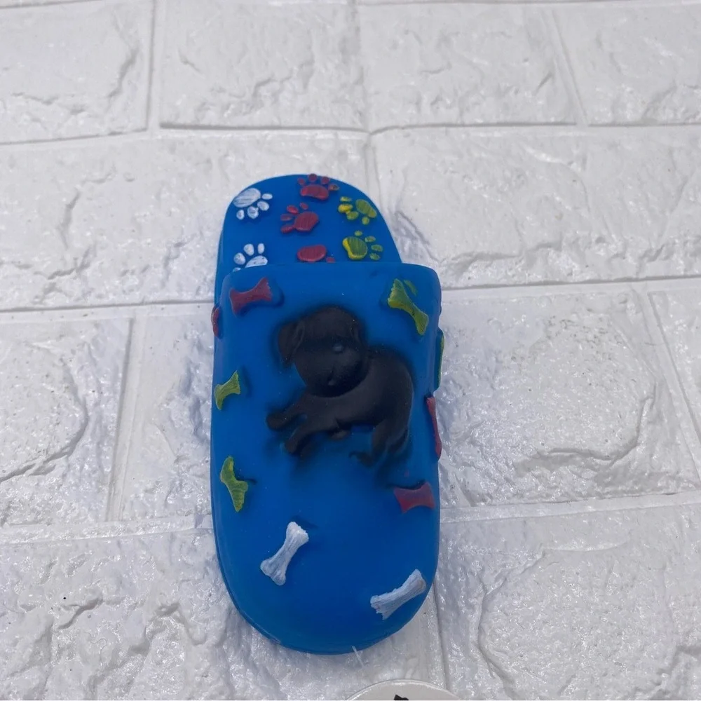 Paw‎ Shoe Squeaky Dog Toy By Viva.Z Blue Rubber Design With Bone & Paw Motifs